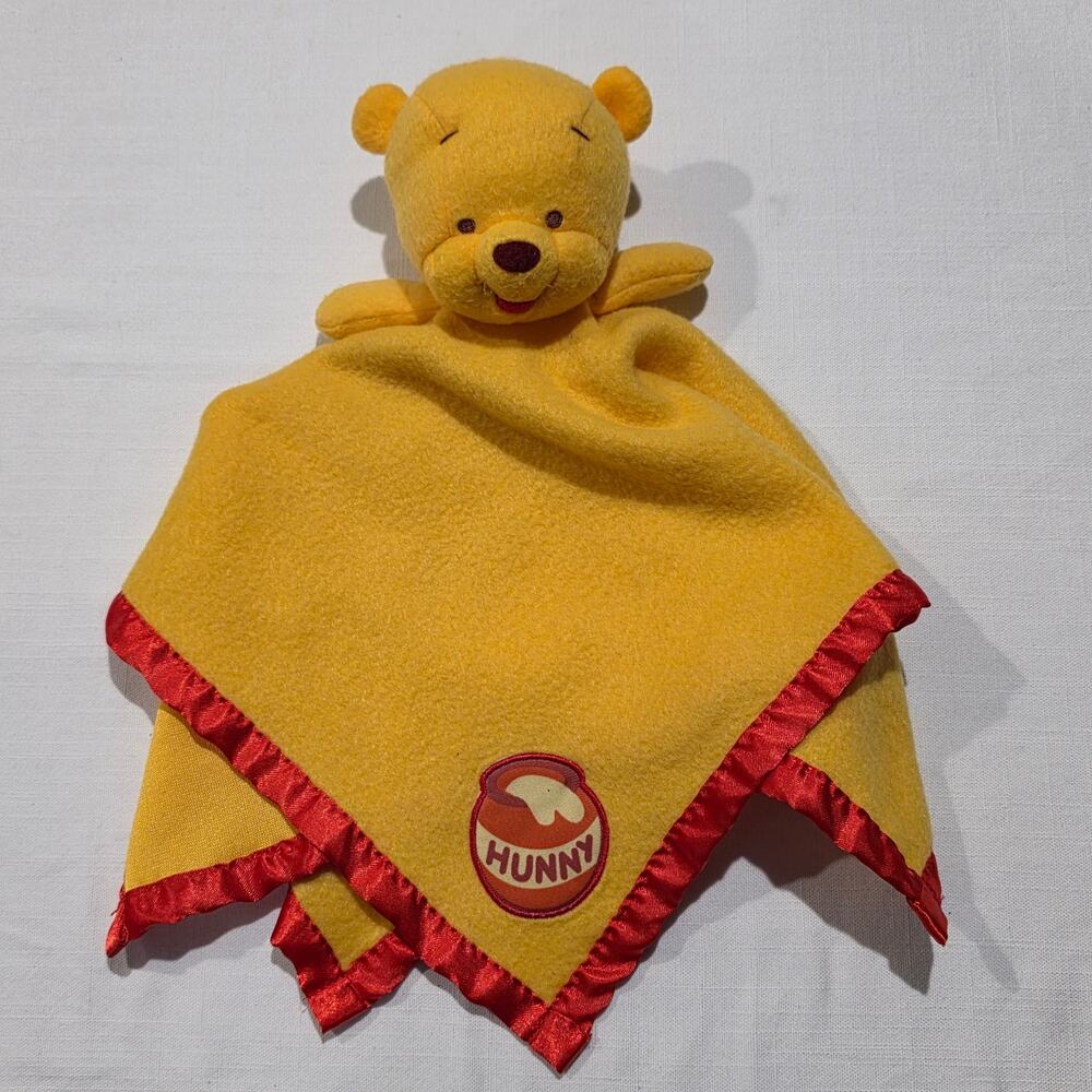 Winnie the Pooh Security Blanket Lovey Yellow Red Trim Creative Designs Disney